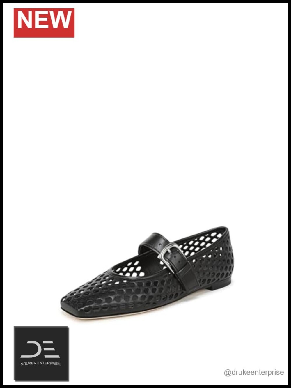 Vince Daniela Perf Mary Jane Flats - Leather Square Toe Buckle